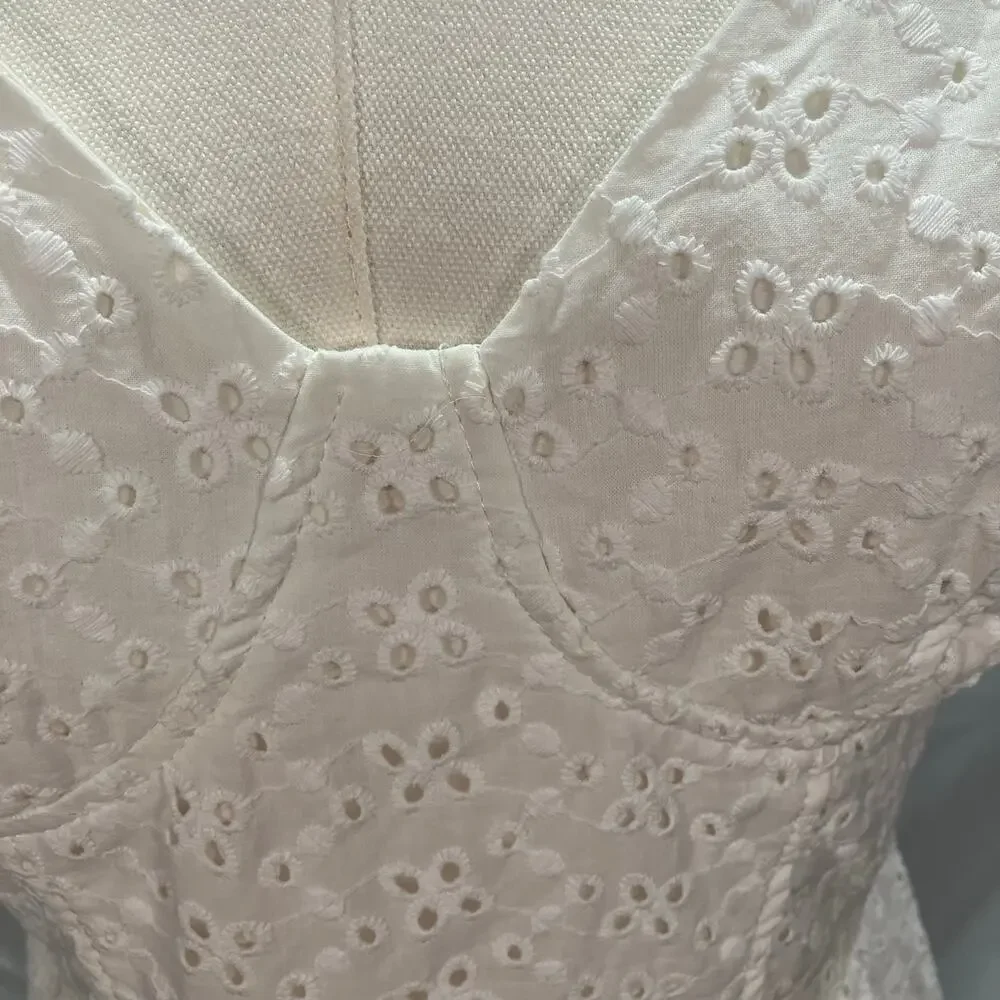 Selfie Juniors White Eyelet Dress Large Cotton Sleeveless Cute Summer Graduation